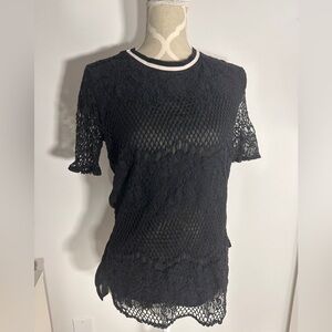 Black lace chiffon blouse
